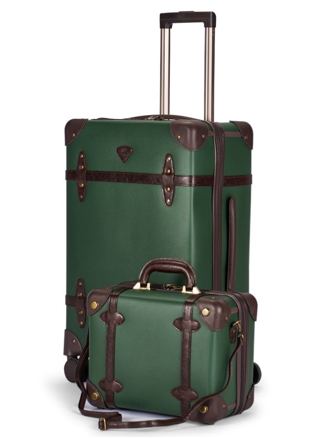 LIMRA Travel Bags Classic Leather Luggage 4 Pcs Set Green/Dark Brown 28''-24''-20'''-14'''Inches - Image 4